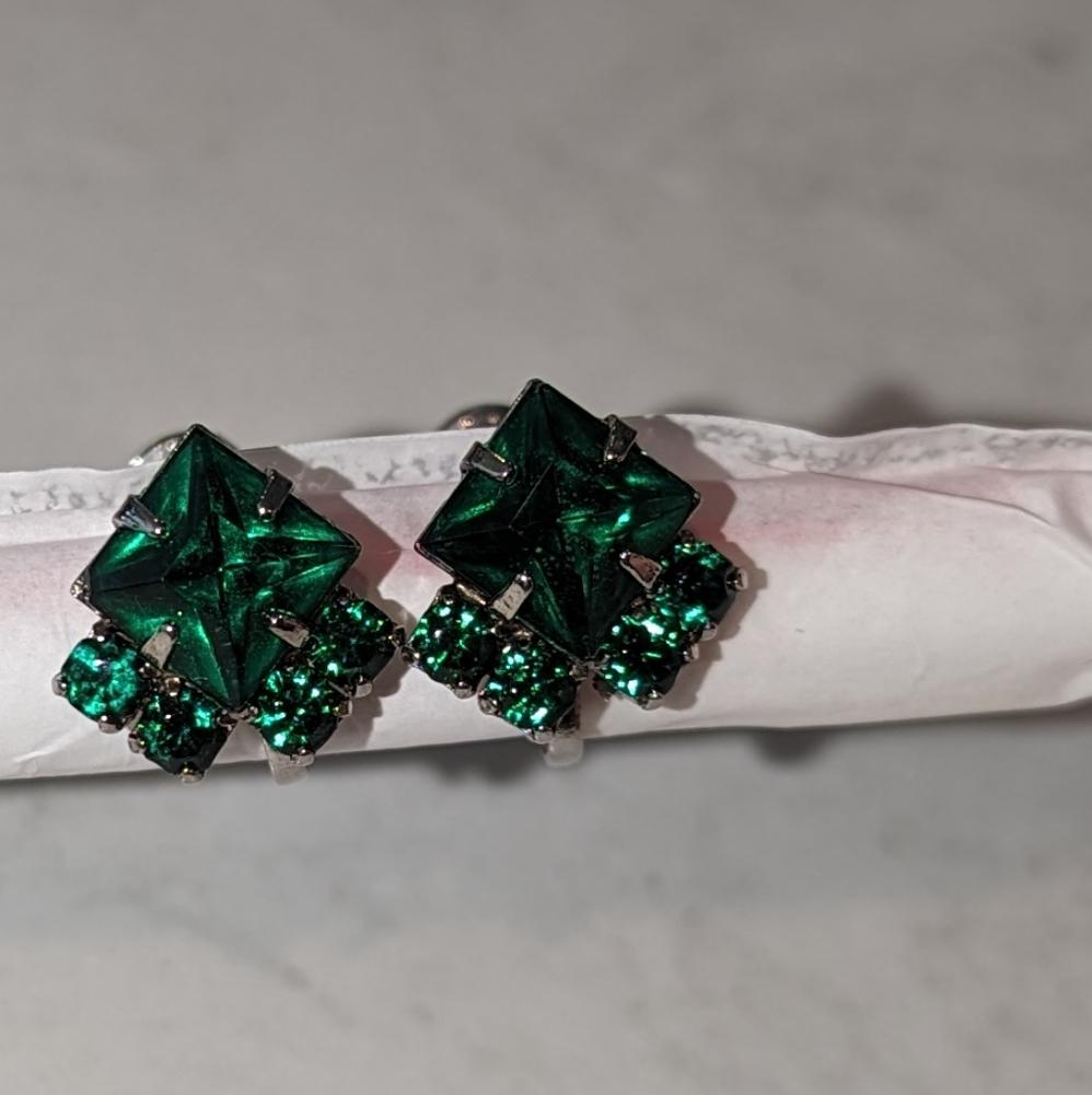 Vintage set emerald green bracelet and earrings - Picture 2 of 8